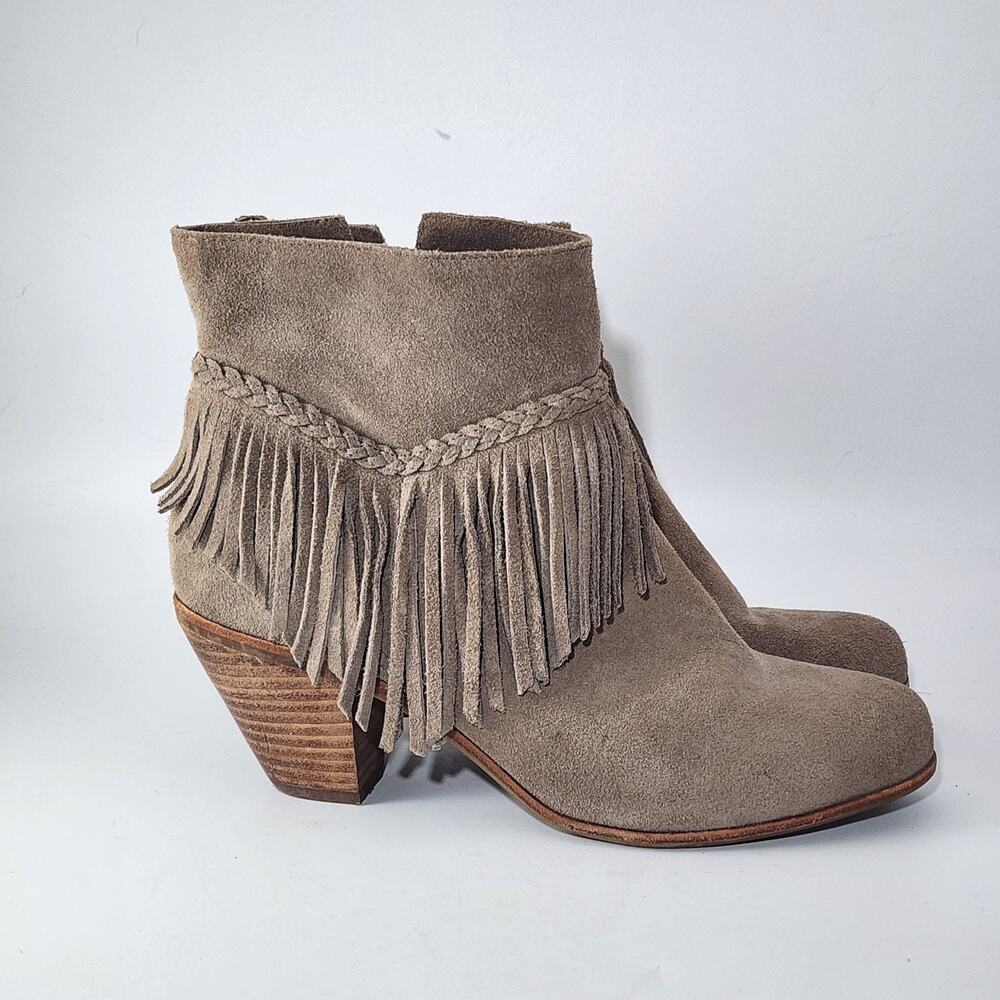 Boho Western Suede Fringe Ankle Boots Gianni Bini Size 9